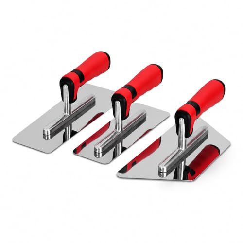 3 Pcs Venetian Plaster Finishing Trowel Set Polished Stainless Steel Trowels with Rubber Handle, 0.7mm Thickness Concrete Trowel, Art Paint Plastering Tool for Cement, Drywall Repair