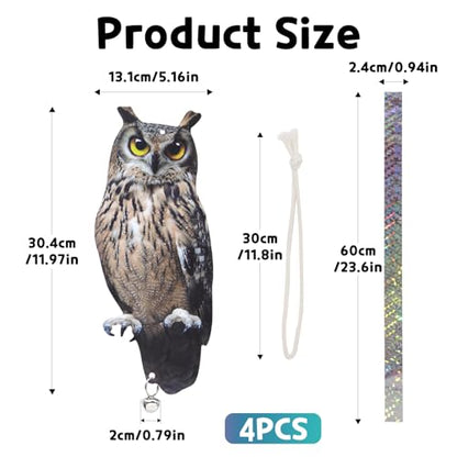 4Pack Reflective Fake Owls Hanging Decoration Garden Owls Scarer Devices with Reflective Tape to Keep Pigeon from Windows Tree - color: Amazed Eagle 4pcs