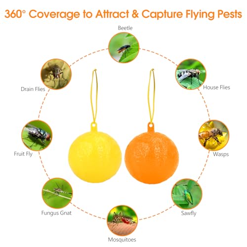 Fruit Fly Traps for Indoors, 12pcs Fly Ball Hanging Yellow Sticky Bug Ball - color: Orange