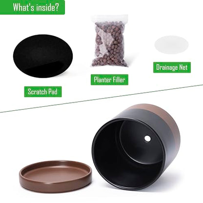 D'vine Dev 2-Pack Ceramic Pots with Saucers, 6/8 in, Black/Tan, 94-G-M-7 - color: Black/Speckled Tan, size: Medium