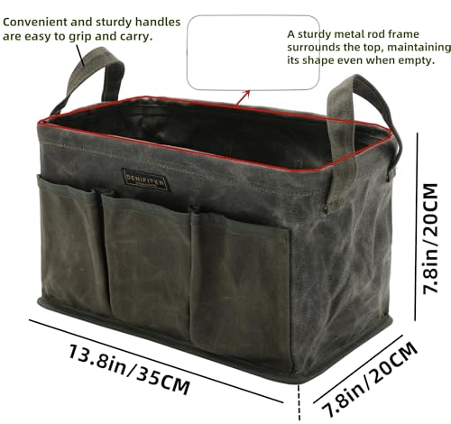 3-Pack Waxed Canvas Tool Bag Set, 13.8 x 7.8 x 7.8 Inches, Rectangular Waxed Canvas Fabric Collapsible Tool Bag with Handles, 3 Colors: Khaki, Black and ArmyGreen - color: Khaki/Black/ArmyGreen
