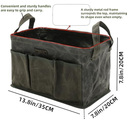 3-Pack Waxed Canvas Tool Bag Set, 13.8 x 7.8 x 7.8 Inches, Rectangular Waxed Canvas Fabric Collapsible Tool Bag with Handles, 3 Colors: Khaki, Black and ArmyGreen - color: Khaki/Black/ArmyGreen