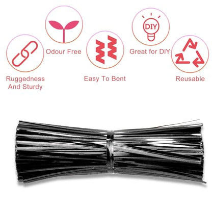 4 Inches Twist Ties for Bags,800pcs Bread Ties for Plastic Bags,Black Twist Ties,Twisty Ties for Candy Bags, Coffee Bags, Snacks, Cake Pops, Party Supplies - color: Black