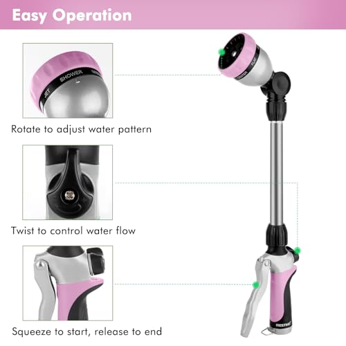 RESTMO Heavy Duty Metal Hose Wand, Watering Wand for Garden Hose - color: Pink