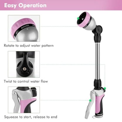 RESTMO Heavy Duty Metal Hose Wand, Watering Wand for Garden Hose - color: Pink