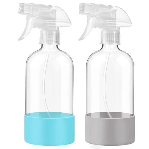 JohnBee Glass Spray Bottles with Silicone Sleeve, 2Pack 16oz, Blue&Grey - color: Blue&Grey