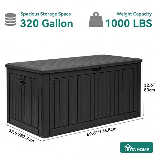 YITAHOME 320 Gallon Double-Wall Deck Box with Divider & Side Handles - color: Black, size: 320 gallon