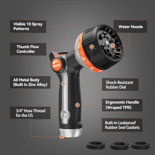 VOXON Garden Hose Nozzle with 10 Spray Patterns and Thumb Flow Control