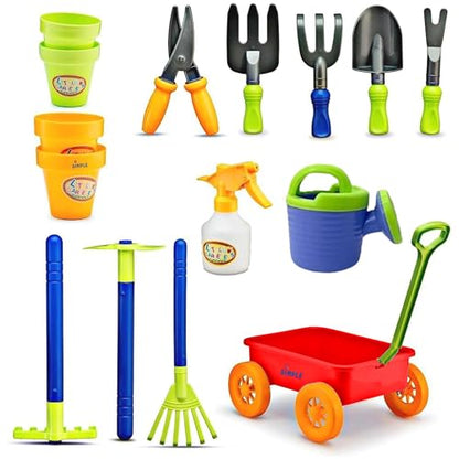 Dimple Red Garden Wagon & Tools Toy Set, 15 Pc Kids Gardening Play Set - color: Red