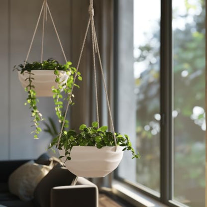 La Jolie Maison Self-Watering Indoor Hanging Planters, Set of 2,10 Inch - color: Eggshell White