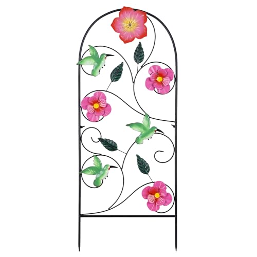 YEAHOME Garden Decor for Outside, 33" Hummingbird Decorative Garden Stakes with Pink Flowers for Spring Garden Decor, Metal Yard Art for Outdoor Lawn Backyard Porch Decorations - color: Green, Pink