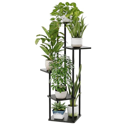 Bamworld Black Plant Stand Indoor Corner Plant Shelf for Multiple Plants - color: Dark Brown, size: 5 Tier