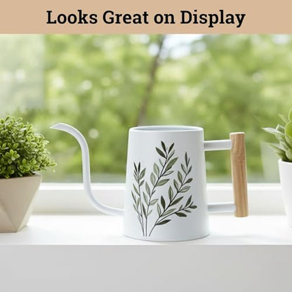 Metal Small Indoor Watering Can with Long Spout & Real Wood Handle, 35oz
