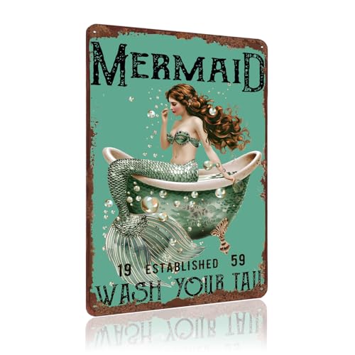 Metal Signs Mermaid Wash Your Tail Retro Tin Sign for Home Office Kitchen Bar Cafe Garden Wall Decor 12x8 Inch - color: tin sign 18