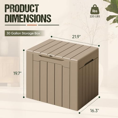 Flamaker Deck Box 30 Gallon, Waterproof Resin Small Storage Box with Lid - color: Brown, size: 30 Gallon