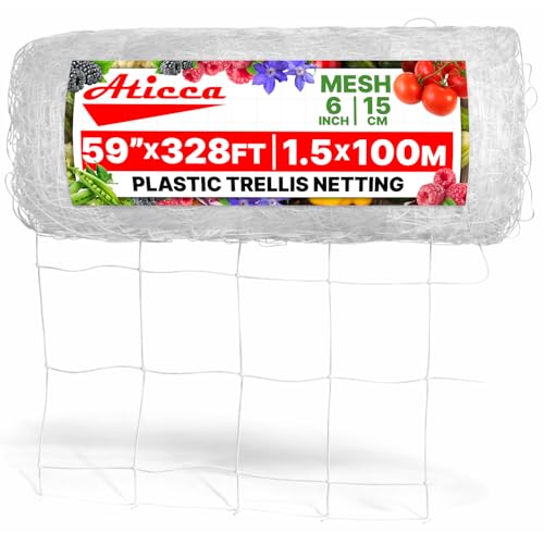 ATICCA 59 in x 328 FT Heavy Duty Plastic Trellis Netting 6-Inch Mesh, White - size: 59''x328ft Plastic Trellis Netting
