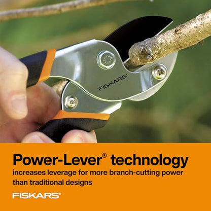 Fiskars Power-Lever Anvil Pruning Shears, 5/8" Cut Capacity Garden Clippers