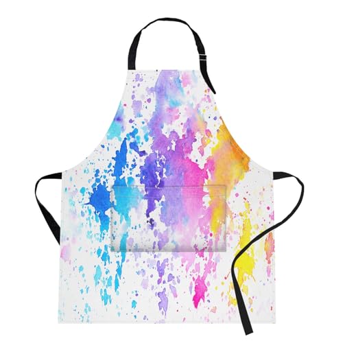 Britimes Apron with Pockets, 32x28 inch, for Women Men, Colorful Paint - color: Watercolor