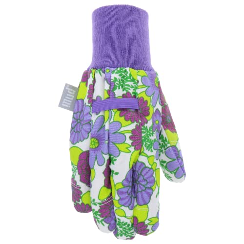 MUD Jersey & Chore Women's Garden Glove, Breathable, Elastic, Reinforced Fingertips, Purple Floral, M/L - size: Medium-Large (Pack of 2)