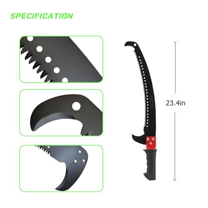 Hand Pruning Saw RazorTOOTH，Extension Pole Tree Trimmer Saw Attachment（Head） ， Curved Blade Hand Saw，Can Cut Branches With a Diameter Of 7 Inches.23.4in With handle - size: 23.4in With handle
