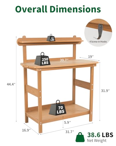 HIPS Outdoor Potting Table Bench with 3-Tier Storage Teak - color: Teak