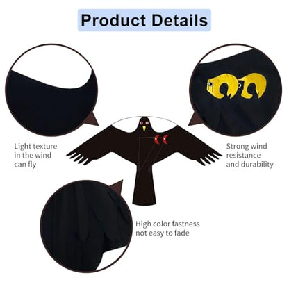 eyijklzo Bird Scarer Hawk Flying Kite Without 13ft Pole-Only Black Kite - style: Black-Only kite