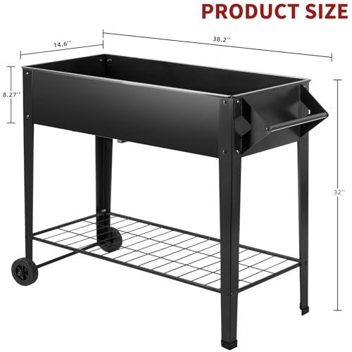 32" Rolling Raised Garden Bed with Wheels, Metal Elevated Planter Box