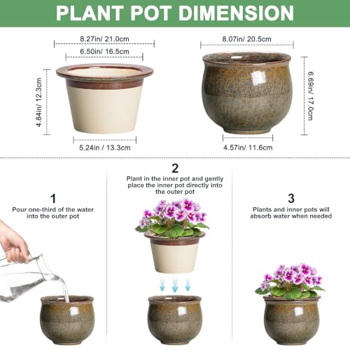 Ceramic Self Watering Pots, 8 Inch Ceramic Planter, Yellowish Brown - color: Yellowish Brown, size: 8 Inch