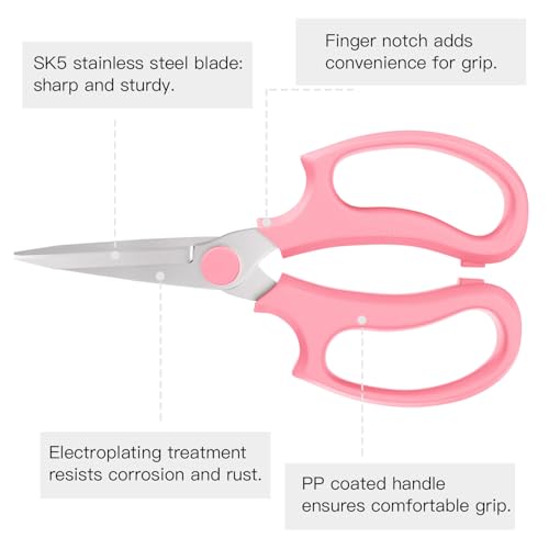 Housolution Flower Scissors, Premium Steel Pointed Pruning Shears, Pink - color: Pointed-pink, size: 1 Pack