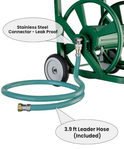 Artigarden Garden Hose Reel Cart with Wheels, Holds 125 ft 5/8" Hose, Green