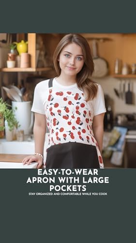 Retro Floral Apron for Women With Pockets for Cooking & Gifting - color: Cherry