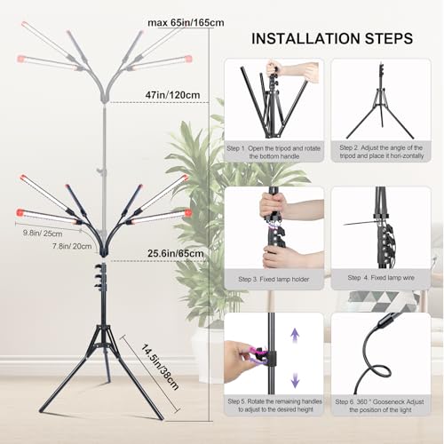 FRGROW 6Head Grow Light with Stand for Tall and Large Indoor Plants - size: Stand-6Head-54W