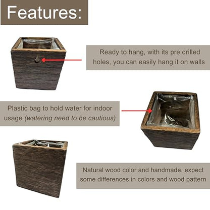 LaLaGreen Wall Planter for Indoor Plants (4x4, 4 Pack) Hanging Wooden Boxes - size: 4x4" x 4 pack