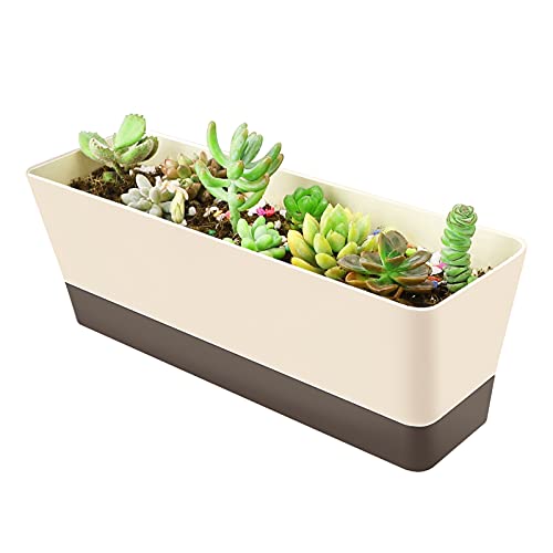 GREANER Planter Windowsill Box, 1 Pack 12x3.8 Inch Herb Rectangle Planter with Tray, Modern Indoor Succulent Cactus Plastic Plant Pot for Windowsill, Garden Balcony, Home Office Outdoor Decoration - size: 1Pack/12x3.8in