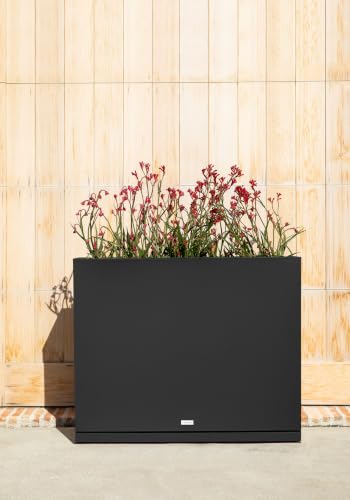 Veradek Block Series Span Planter & Drip Tray - Rectangular Outdoor Planter - color: Black, size: Medium - 2 pack with saucers