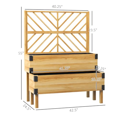 Outsunny 2-Tier Raised Garden Bed with Trellis 42.5"x25.5"x55", Natural - color: Natural, size: 42.5" L x 25.5" W x 55" H