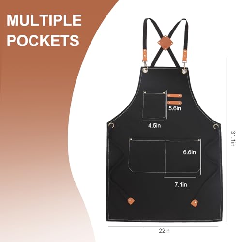 Unisex Woodworking Work Apron, 16oz Multi-Pocket Canvas Apron - color: Black