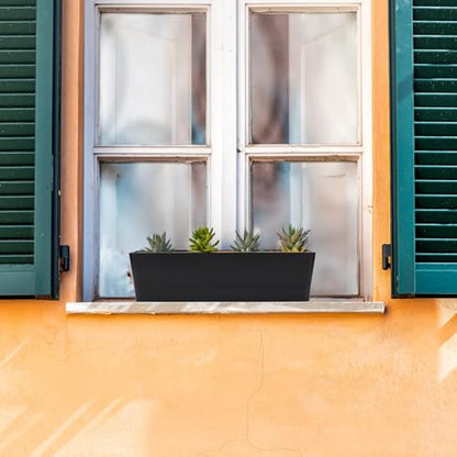 GREANER Rectangle Window Boxes, 6PCS 16x3.8 Inch Black Herb Planters with RemovableTray and Drainage Hole, Succulent Flowers Plastic Pot for Balcony, Office, Windowsill, Garden, Outdoor Decoration Use - size: 6Packs/16x3.8in