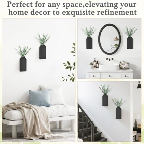 Dahey Wood Wall Planter Vase with Fake Eucalyptus Plants Boho Wall Decor - color: Black