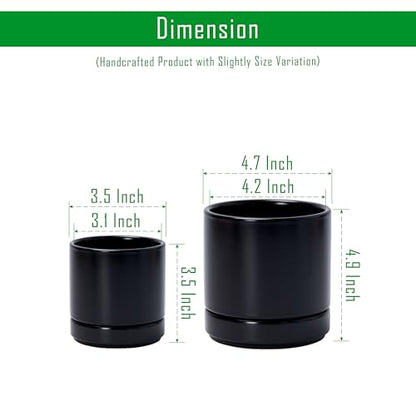 D'vine Dev 2-Pack Ceramic Pots & Saucers, Black, 3.5/4.7 in, 94-G-XS-2 - color: Black, size: X-Small