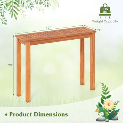 Tangkula Wooden Plant Stand, Outdoor Indoor Solid Wood Flower Pot Holder Display Shelf with Teak Oil Finish, Slatted Top, Rustic Plant Rack for Patio Garden Entryway Porch - size: 40" x 12" x 29"