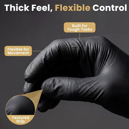 FifthPulse 6 Mil Black Nitrile Gloves, Heavy Duty Mechanic and Food Grade Glove - Powder-Free, Latex-Free Medical Exam Gloves - style: X Large