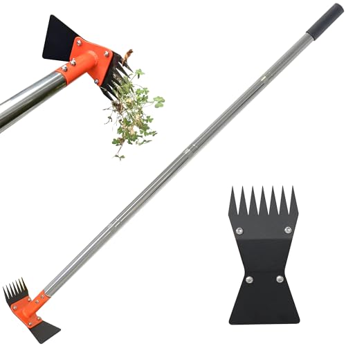 2-in-1 Garden Hoe and Weed Puller Rake 60 Inch Spring Steel Head - size: 60" Adjustable Handle