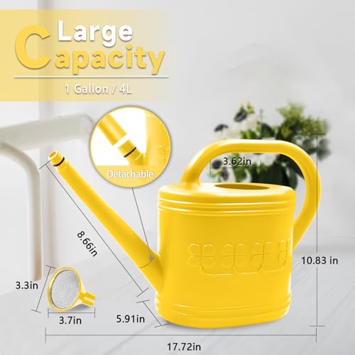 1 Gallon Watering Can, Plant Watering Can with Stainless Steel Shower Head - color: Yellow, size: 1 Gallon