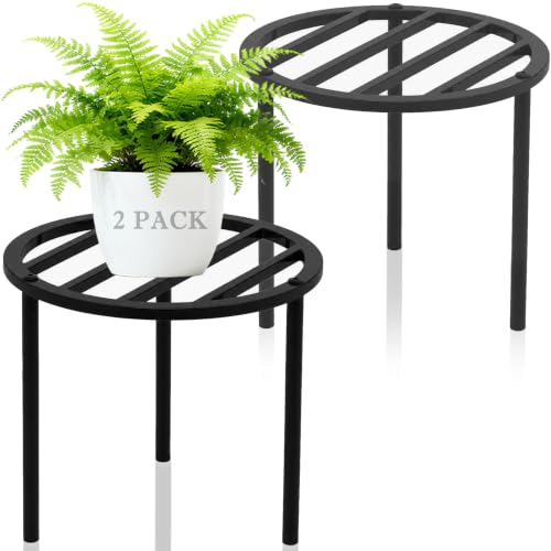 TOSKING 2-Pack Small Metal Plant Stands, Slatted Top, 10.2"D x 7.9"H, Black - color: Geometric-Black
