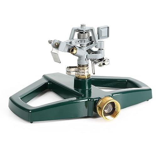 STYDDI Heavy Duty Impact Pulsating Sprinkler for Yard, All Metal Adjustable Rotating Circular Impulse Lawn Sprinkler for Medium to Large Areas, Lawn and Garden, Coverage up to 5,800 Sq. Ft - size: Metal Base