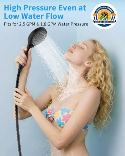 FASDUNT Shower Head with Handheld, High Pressure Showerhead with Hose Black - color: Matte Black, style: 6 Spray-Settings