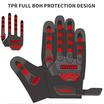 Work Gloves Men,Anti-Vibration Mechanic Glove,Red+Black,Extra Large - color: Red+black, size: X-Large