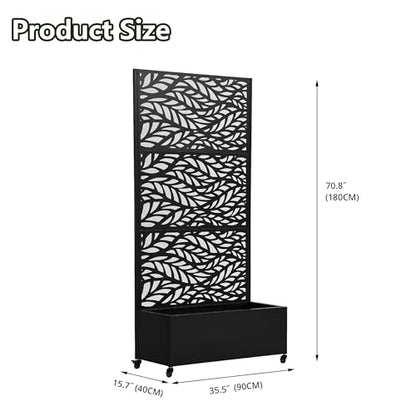 Pia Ricco Planter Box with Trellis, Privacy Planter for Climbing Plants - color: Black-flow Leaf, size: Medium