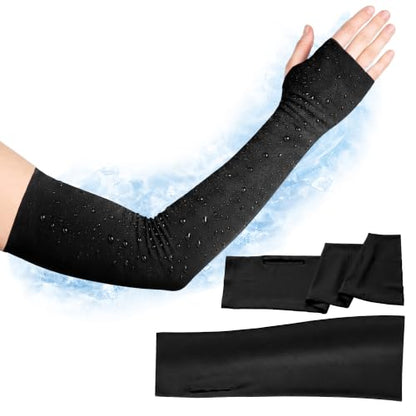 Arm Sleeves for Men Women PCM Cooling UPF 50+ Sun Protection UV Sleeves Thumb Holes Running Driving Fishing Golf - color: Black, size: Medium